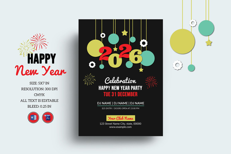 New Year Party Flyer Template example image 1
