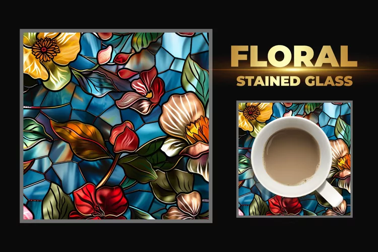 Floral Stained Glass Square Coaster