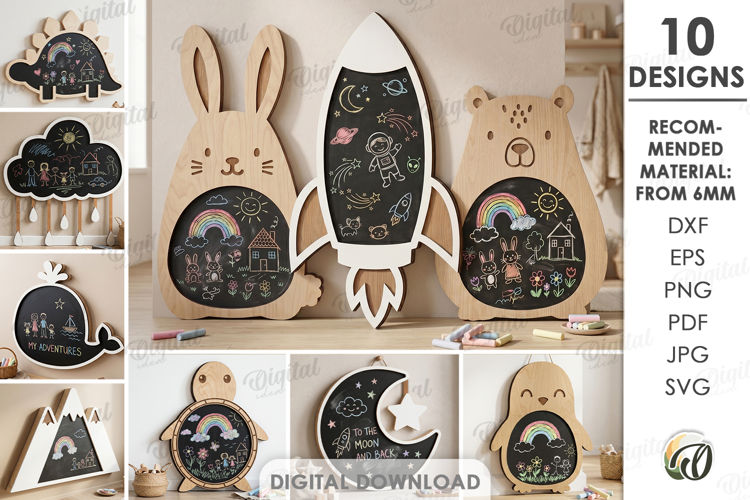 Kids Chalkboards Bundle Laser Cut. Kids Drawing Board SVG