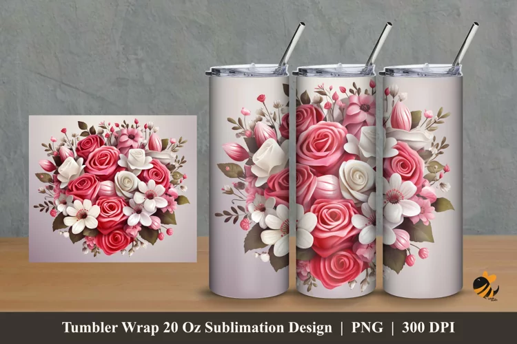 Romantic Flower Tumbler Wrap Sublimation Design 2