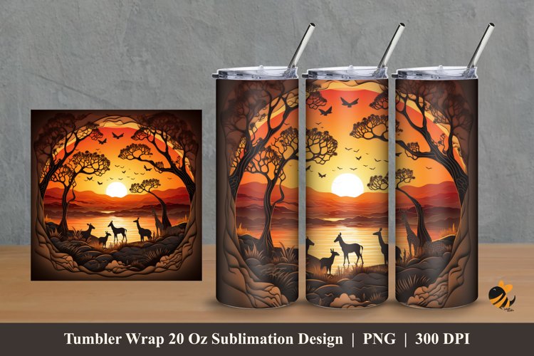 Wildlife At Sunset Tumbler Wrap Sublimation Design 2 example image 1
