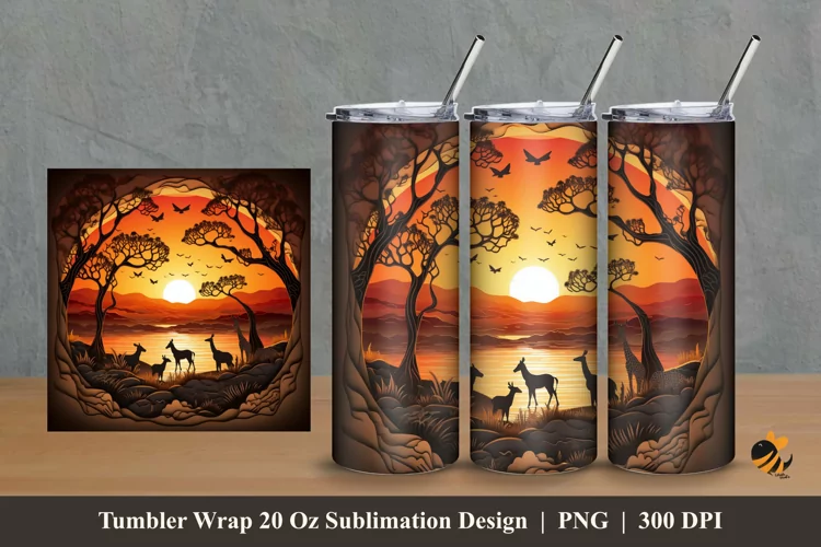 Wildlife At Sunset Tumbler Wrap Sublimation Design 2
