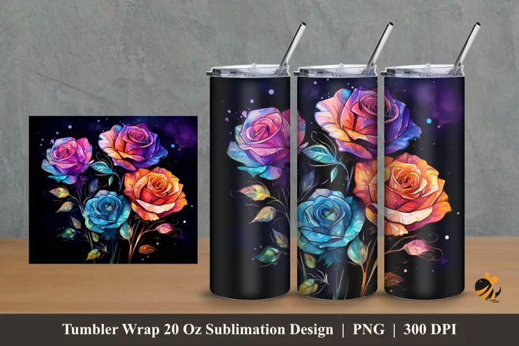 Light Rose Tumbler Wrap Sublimation Design 2