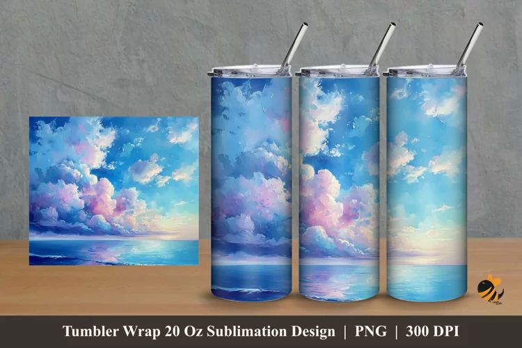 Colorful Clouds Tumbler Wrap Sublimation Design 2