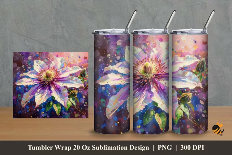 Clematis Flower Tumbler Wrap Sublimation Design 2