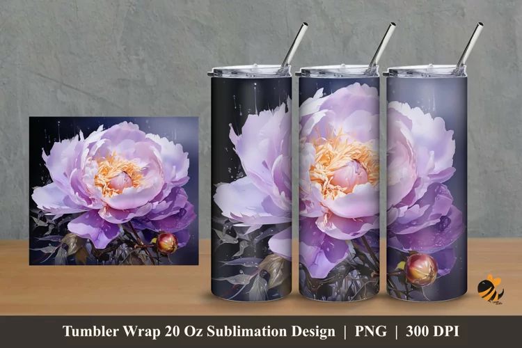 Peony Flower Tumbler Wrap Sublimation Design 2
