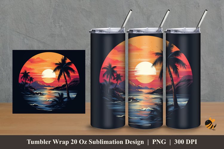 Circular Sunset Beach Tumbler Wrap Sublimation Design 2