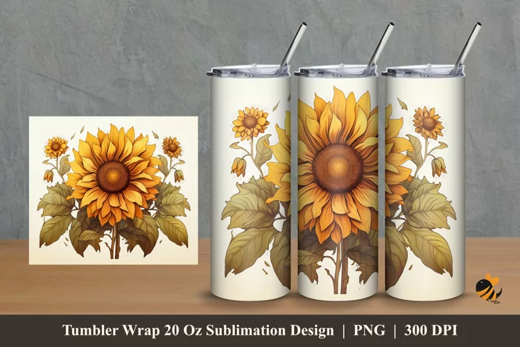 Wild Sunflower Tumbler Wrap Sublimation Design 2