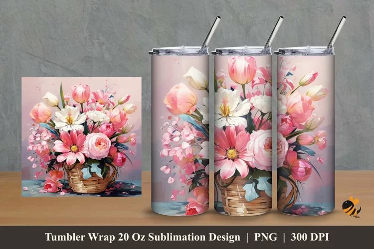 Basket Flower Tumbler Wrap Sublimation Design 2