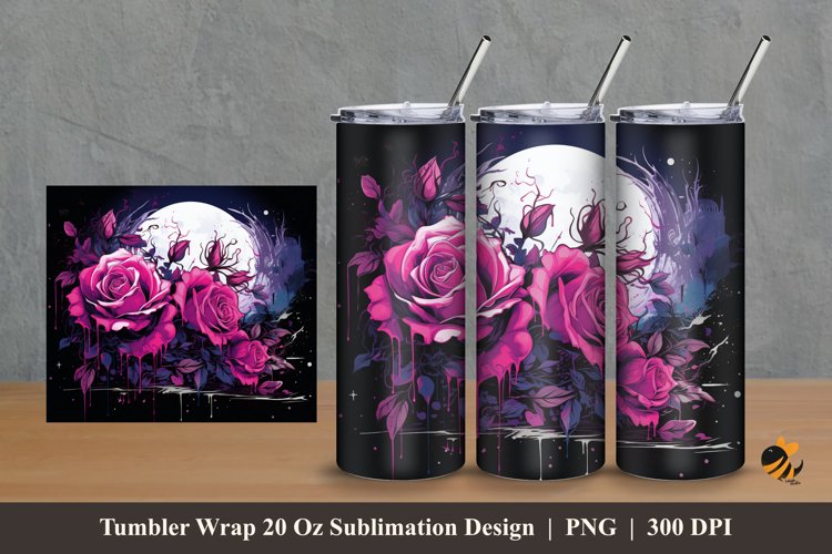 Moonlight Rose Tumbler Wrap Sublimation Design 2 example image 1