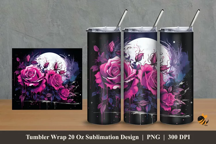 Moonlight Rose Tumbler Wrap Sublimation Design 2