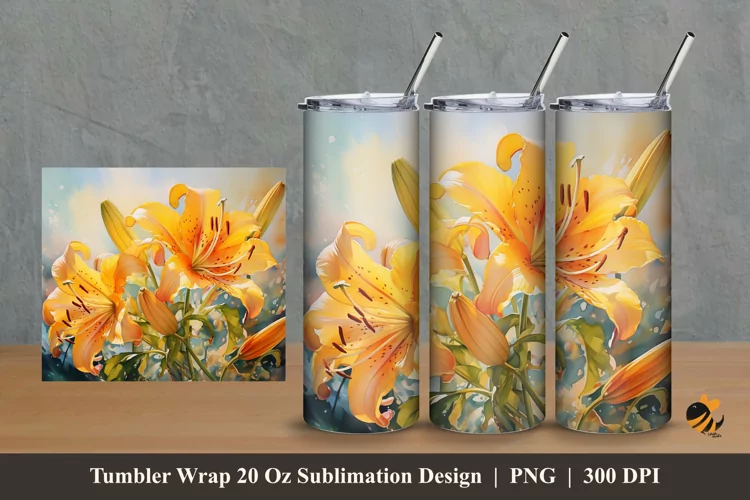 Lilium Flower Tumbler Wrap Sublimation Design 2