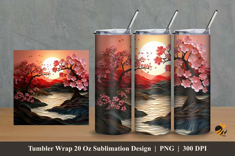 3d Sunset Flower Tumbler Wrap Sublimation Design 2