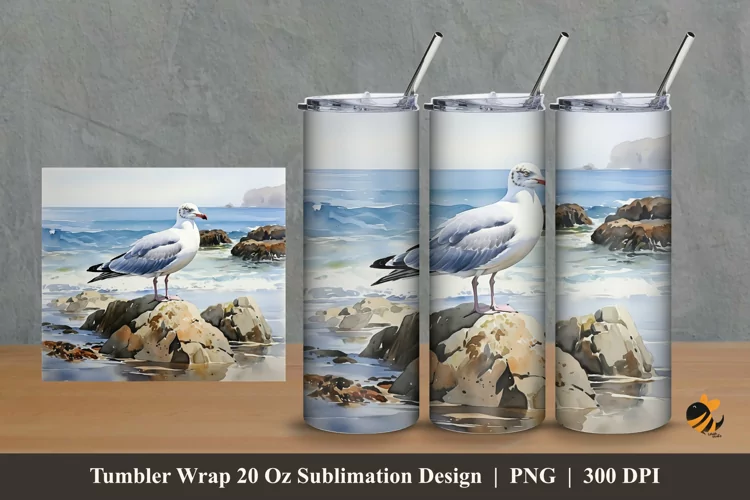 Sea Gull Tumbler Wrap Sublimation Design 2