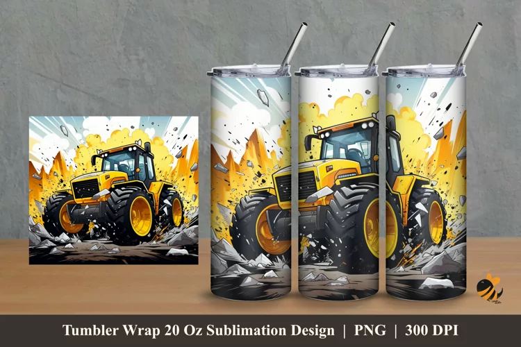 Buldozer Illustration Tumbler Wrap Sublimation Design 2