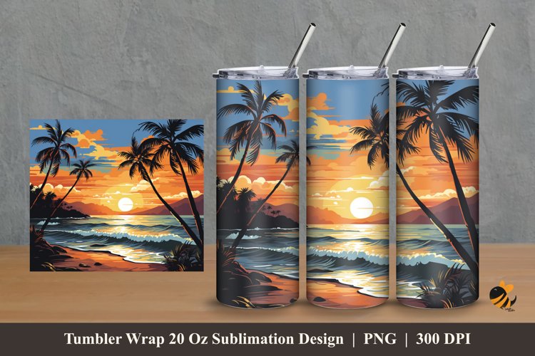 Beach Panorama Tumbler Wrap Sublimation Design 2 example image 1