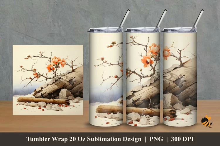 Autumn Wild Flower Tumbler Wrap Sublimation Design 2