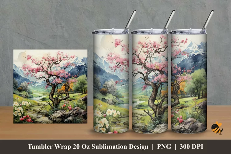 Painting Nature Tumbler Wrap Sublimation Design 2