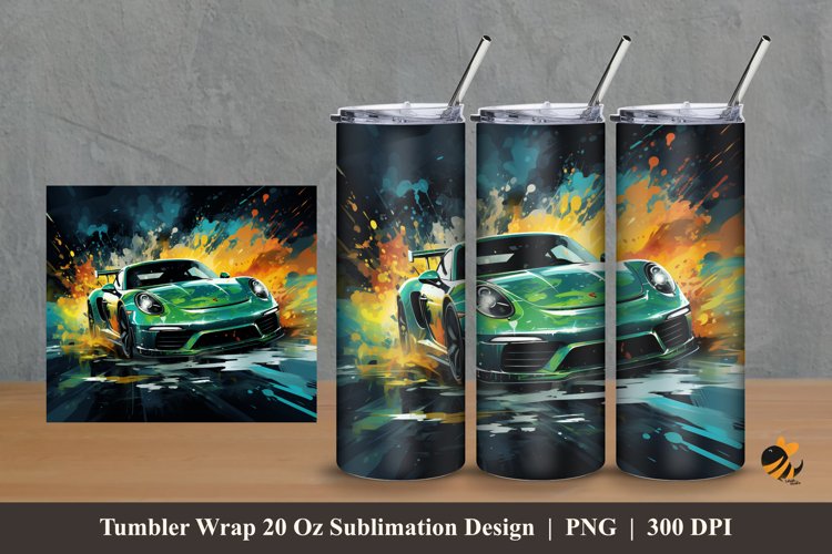 Green Car Tumbler Wrap Sublimation Design 2 example image 1