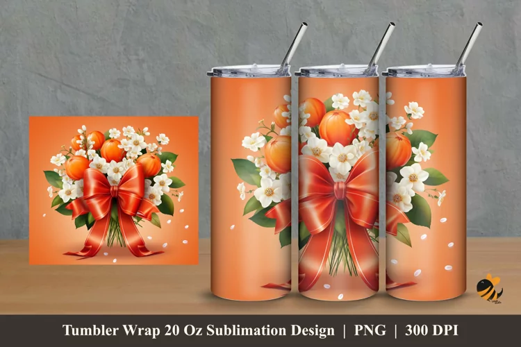 Bouquet Orange And Flower Tumbler Wrap Sublimation Design 2