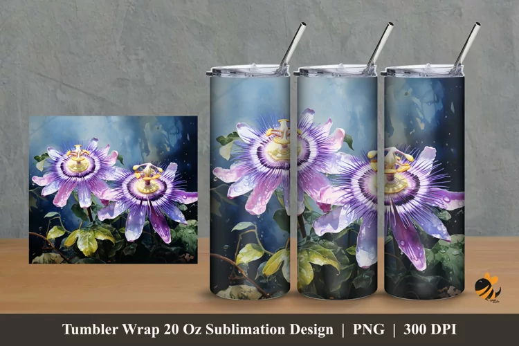 Passion Flower Tumbler Wrap Sublimation Design 2