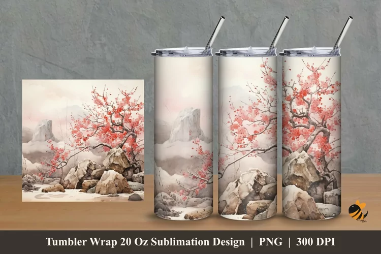 Winter Sakura Tumbler Wrap Sublimation Design 2