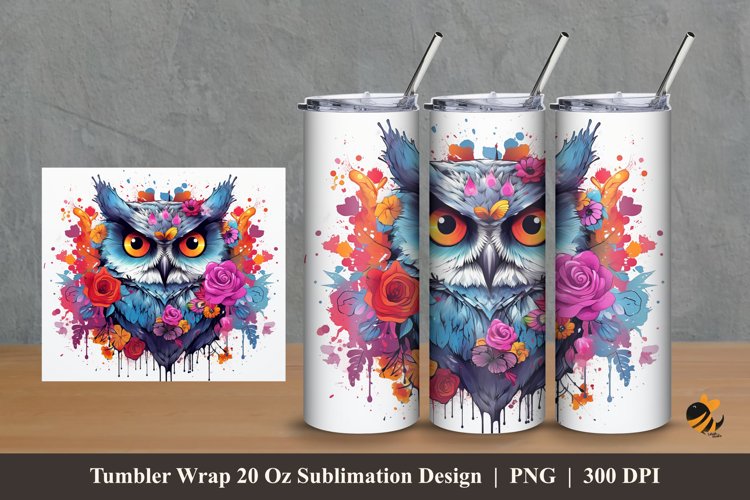 Owl Flowers Tumbler Wrap Sublimation Design 2