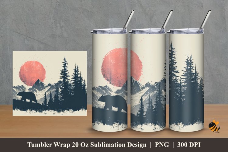 Bear In The Forest Tumbler Wrap Sublimation Design 2 example image 1
