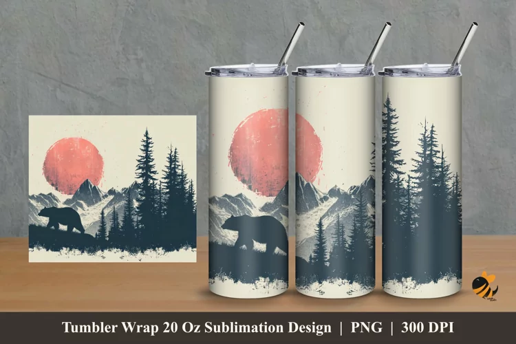 Bear In The Forest Tumbler Wrap Sublimation Design 2