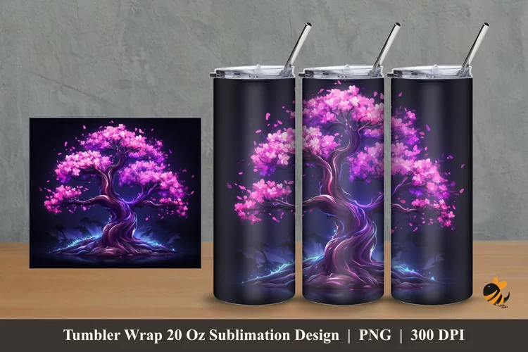 Sakura Light Tumbler Wrap Sublimation Design 2