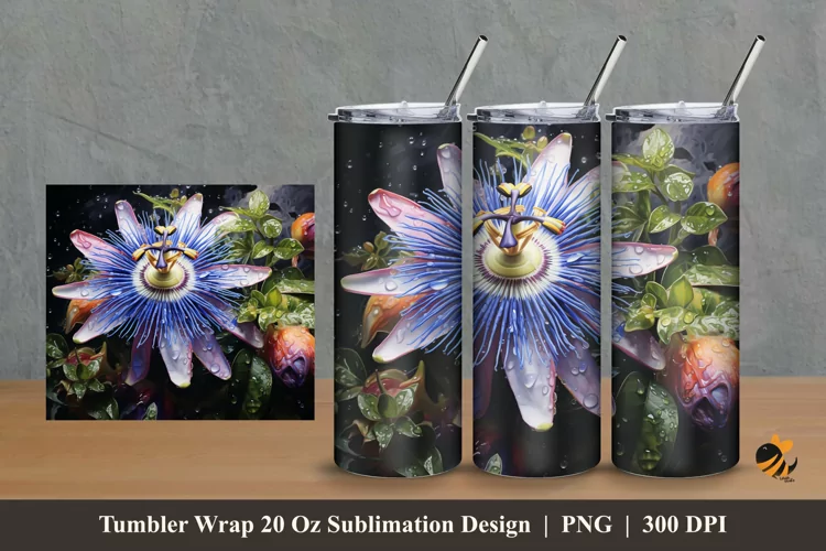 Passion Flower Tumbler Wrap Sublimation Design 2