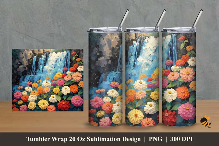 Nature Waterfall Tumbler Wrap Sublimation Design 2
