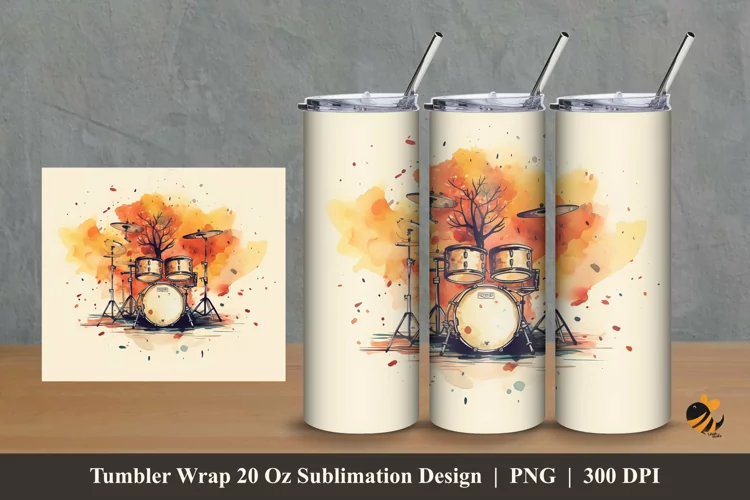 Music Drum Tumbler Wrap Sublimation Design 2