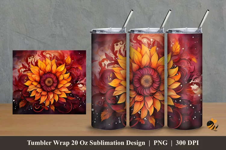 Hot Sun Flower Tumbler Wrap Sublimation Design 2