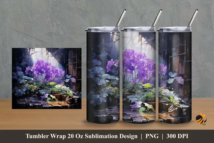 Beautiful Purple Tumbler Wrap Sublimation Design 2