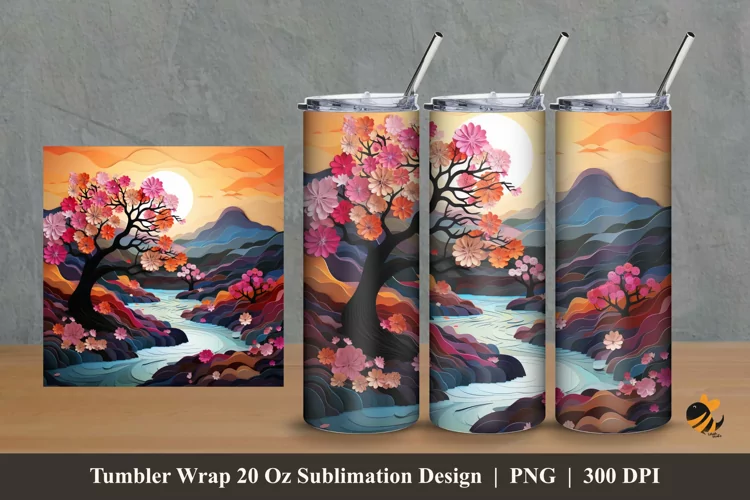 3D Nature Morning Tumbler Wrap Sublimation Design 2