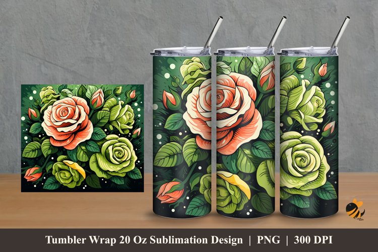 Green Flower Tumbler Wrap Sublimation Design 2 example image 1