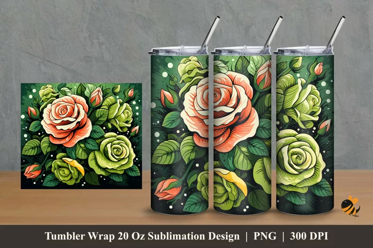 Green Flower Tumbler Wrap Sublimation Design 2