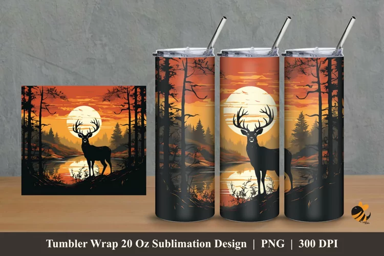 Wild Black Deer Tumbler Wrap Sublimation Design 2