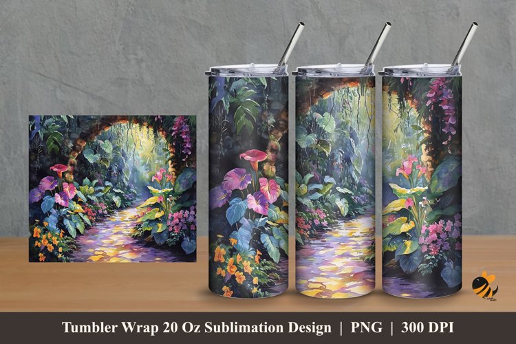 Colored Garden Tumbler Wrap Sublimation Design 2 example image 1