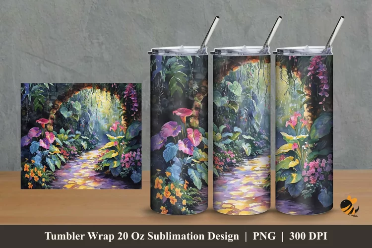 Colored Garden Tumbler Wrap Sublimation Design 2