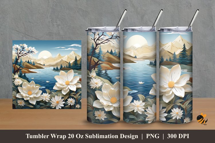Nature White Flower Tumbler Wrap Sublimation Design 2 example image 1