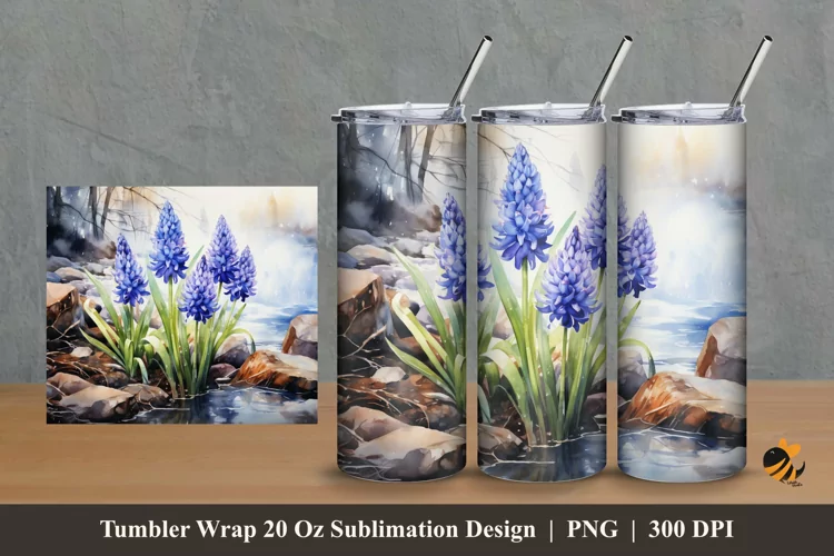 Blue Hyacinth Tumbler Wrap Sublimation Design 2