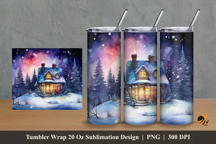 Beauty Winter House Tumbler Wrap Sublimation Design 2