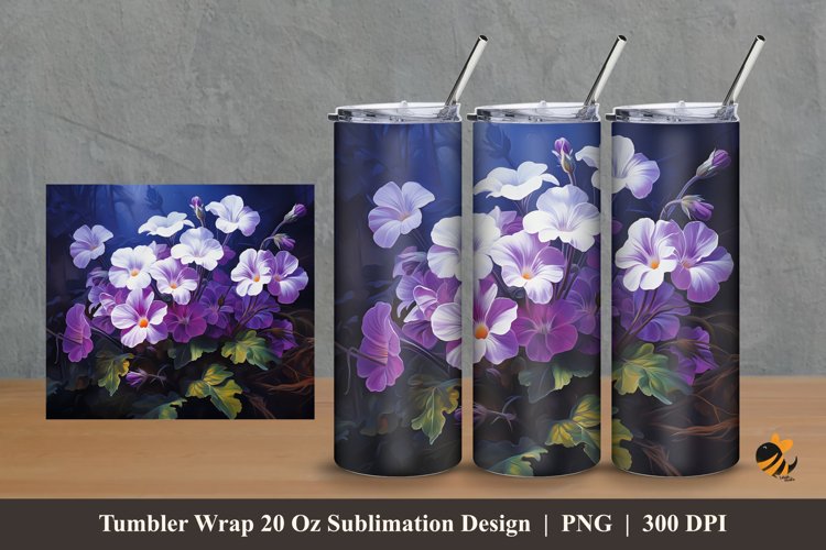 Glowing Flowers Tumbler Wrap Sublimation Design 2 example image 1