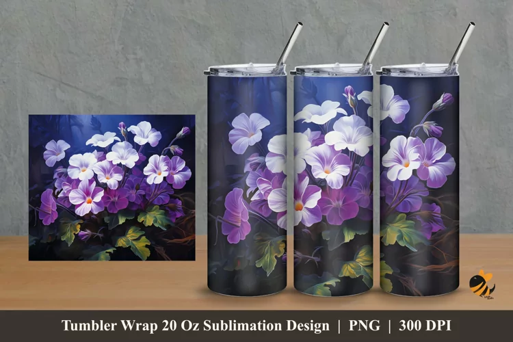 Glowing Flowers Tumbler Wrap Sublimation Design 2