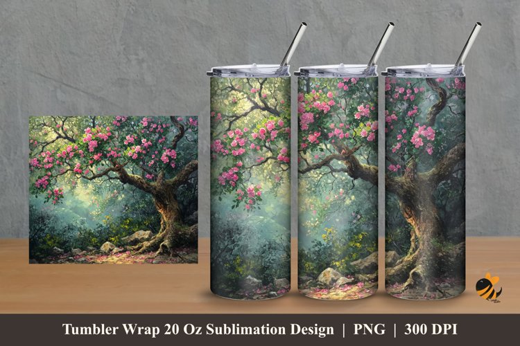 Beauty Garden Tree Tumbler Wrap Sublimation Design 2