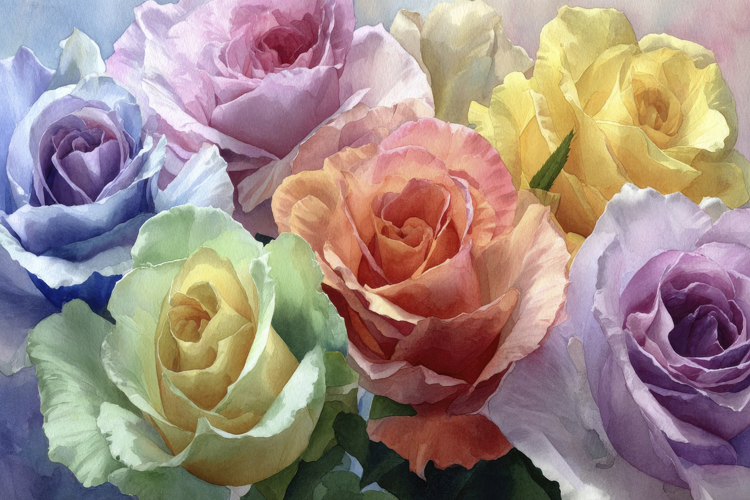 Watercolor Colorful Roses Background