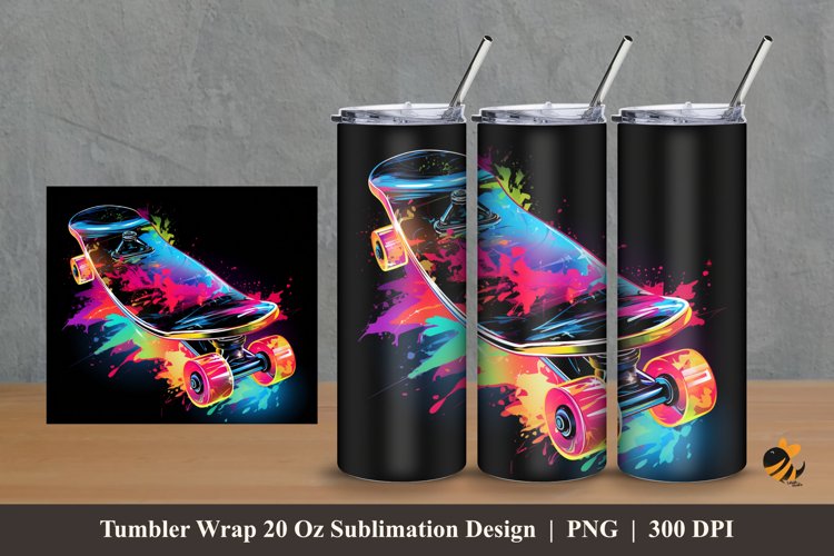 Skate Board Effect Tumbler Wrap Sublimation Design 2
