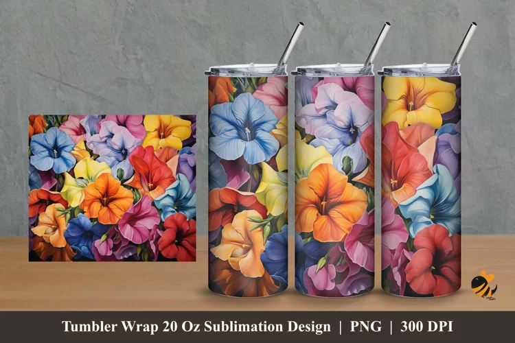 Calibrachoa Flower Tumbler Wrap Sublimation Design 2
